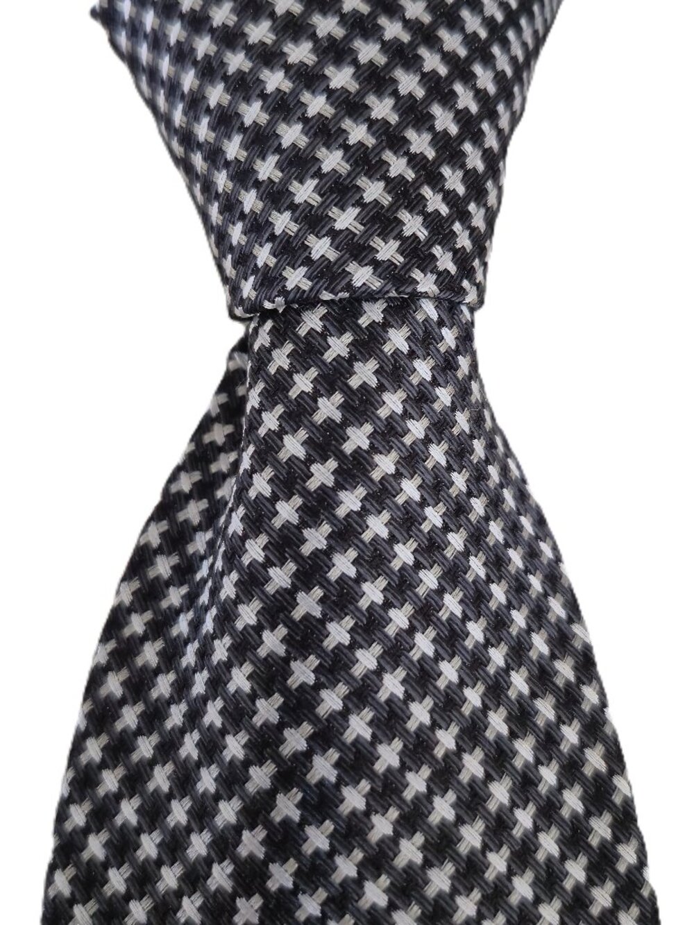 NWT TOM FORD Gray White Cross Woven Silk Tie Italy $270
